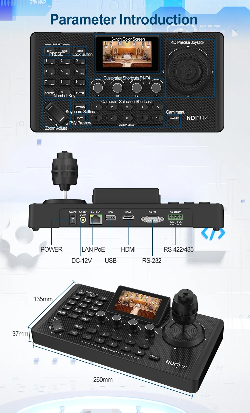 JP882 HD MI+LAN+POE+Onvif+IP Vis ca IP PTZ Joystick Controller Keyboard tops control 200 pcs  Streaming