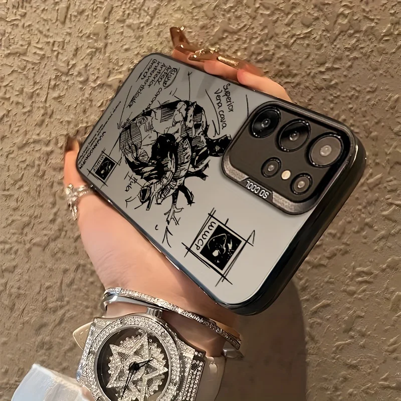 Aesthetic Sketch Heart Pattern Case For Samsung Galaxy S25 S24 Ultra S23 S22 S21 Plus FE A56 A55 A53 A35 A33 A15 A26 A52 Cover view 4
