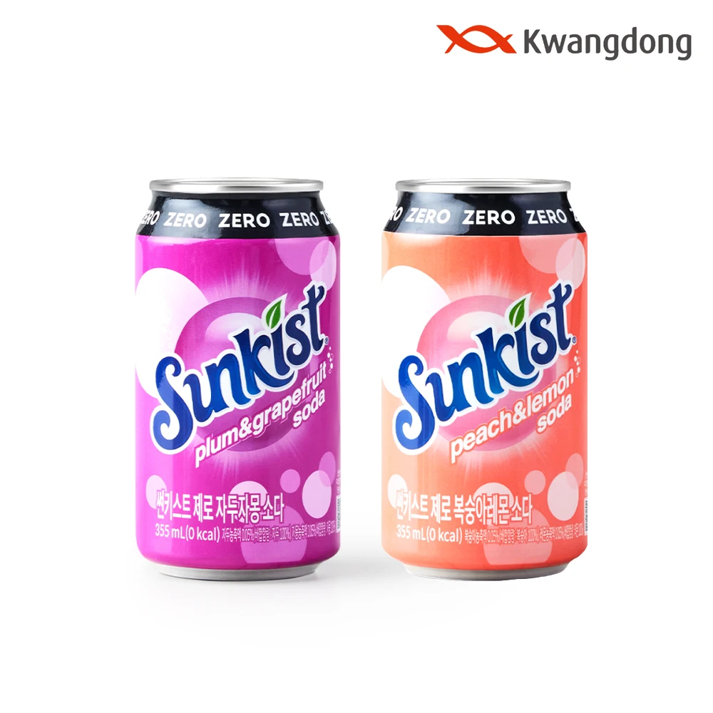 Guangdong Sunkist Grape Grapefruit Soda 355ml x 12 Can + 0 Peach Lemon Soda 355ml x 12 Can