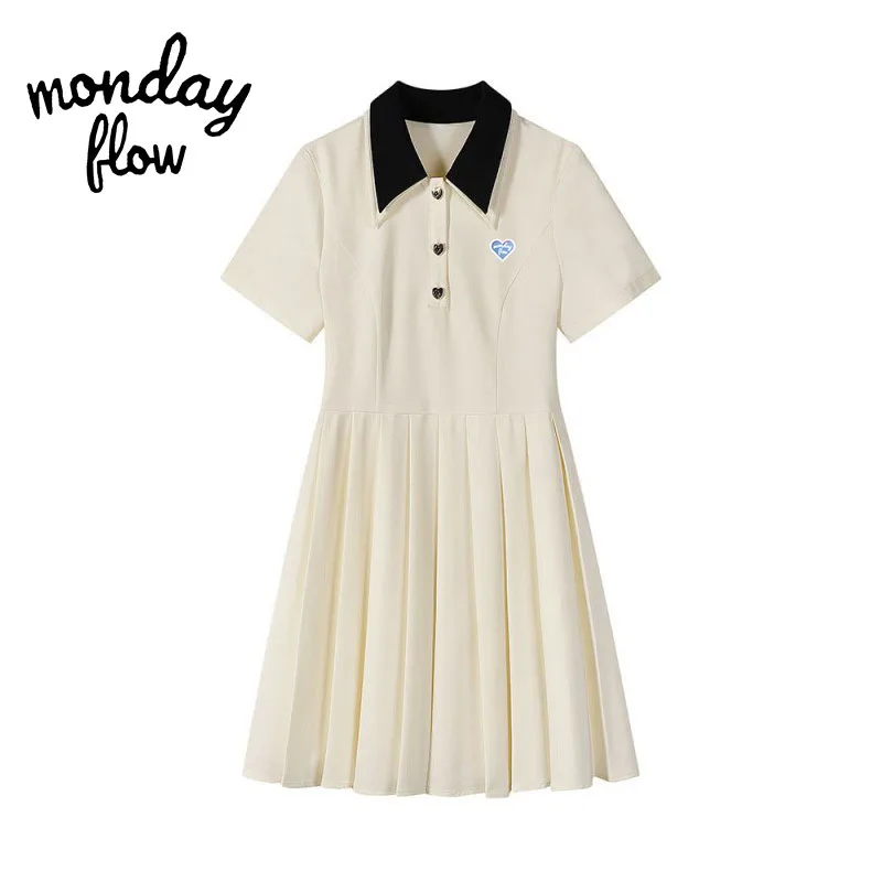 Monday Flow Casual Dress Short-Sleeved One-Piece Pleated Dress Women's Tennis Skirt Sports Suit For Temperament Women Golf Wear