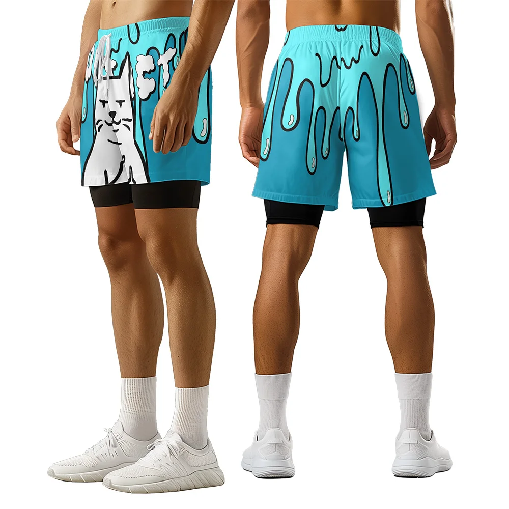 

2024 New original Summer Cartoon Cat 3D advanced print casual trend sports letters High Street skateboarding camouflage shorts