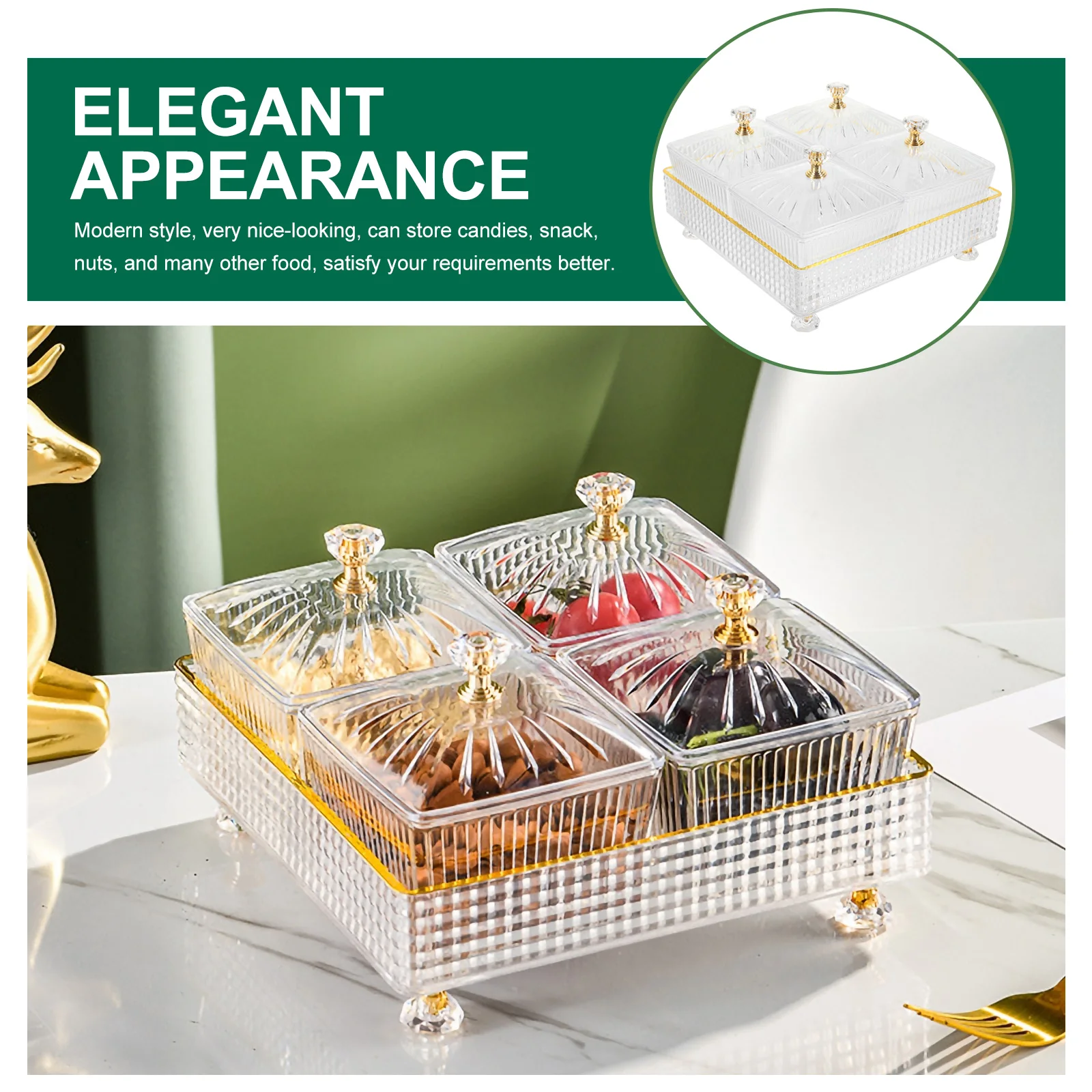 

Snack Platter Large Household Dish Dried Fruit Tray Plates Divided Lid Charcuterie Bowls Food Serving Tray KTV Container Storage