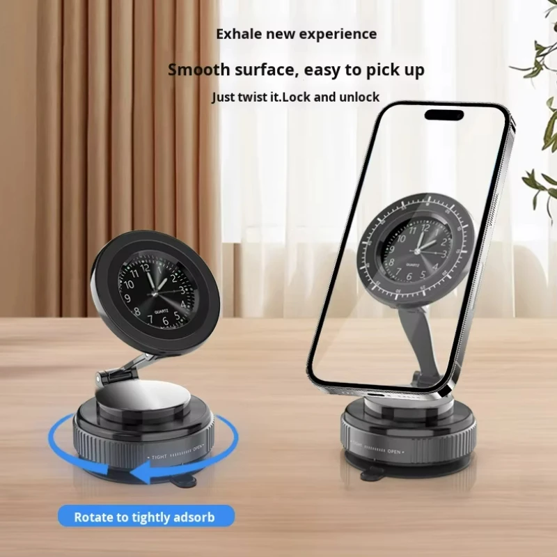 

​​foldable Magnetic Car Phone Holder With 360° Adjustable Vacuum Suction Universal Dashboard Mount For Iphone Clock Display​