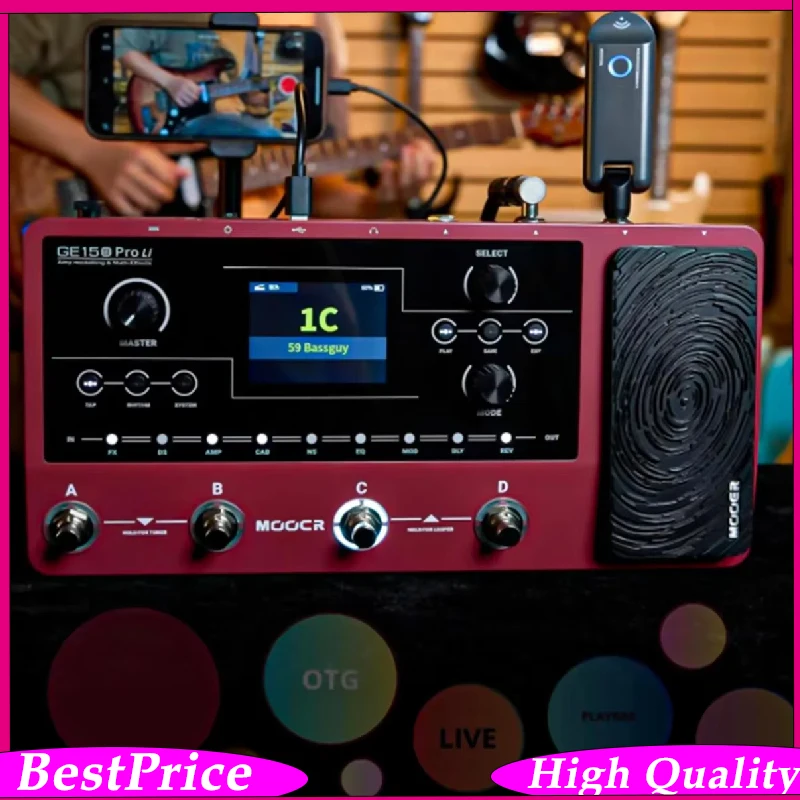 Mooer Ge150 Pro Li Red - 9Hr Battery Multi-Effects Pedal, 4 Footswitches, Ir Loader, Usb-C Interface, Portable Rig