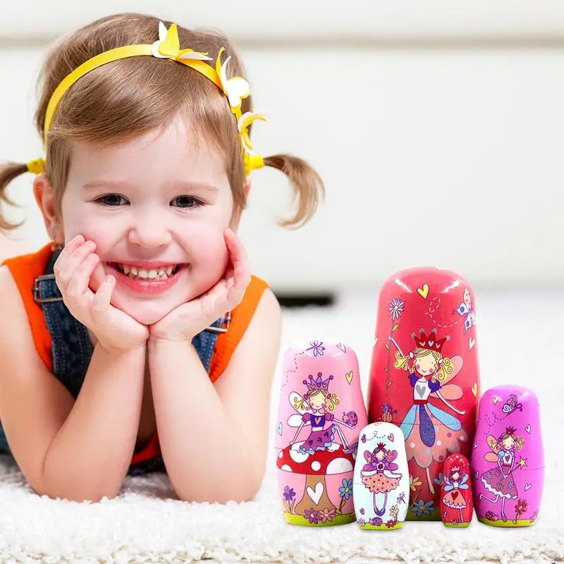 Muñecas de anidación para niños, juguetes educativos Montessori de madera de 5 piezas, Matryoshka rusa, juguetes de anidación apilables para aprendizaje