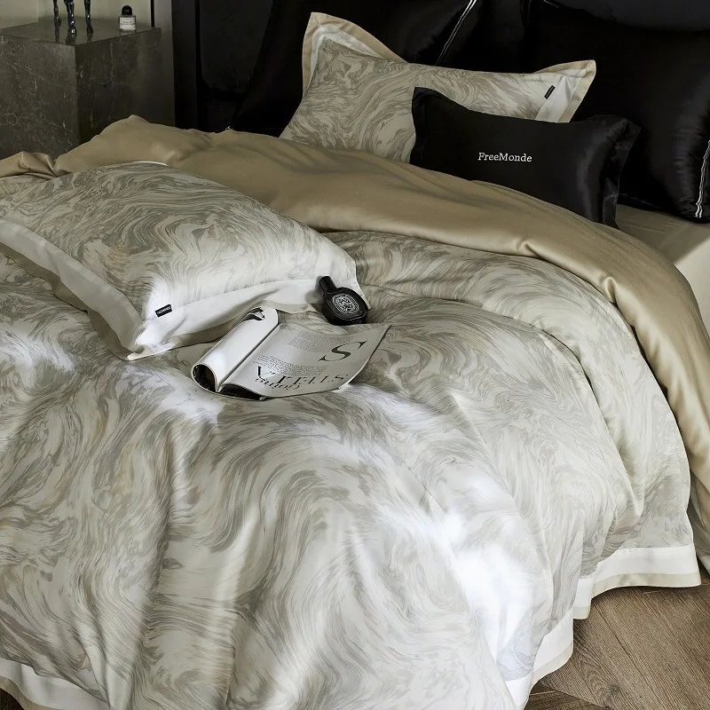 Soft Silky Skin Friendl Natural Lyocell Silkly Bedding Sets Floral Print Bed Linens Pillowcase Sheet Duvet Cover