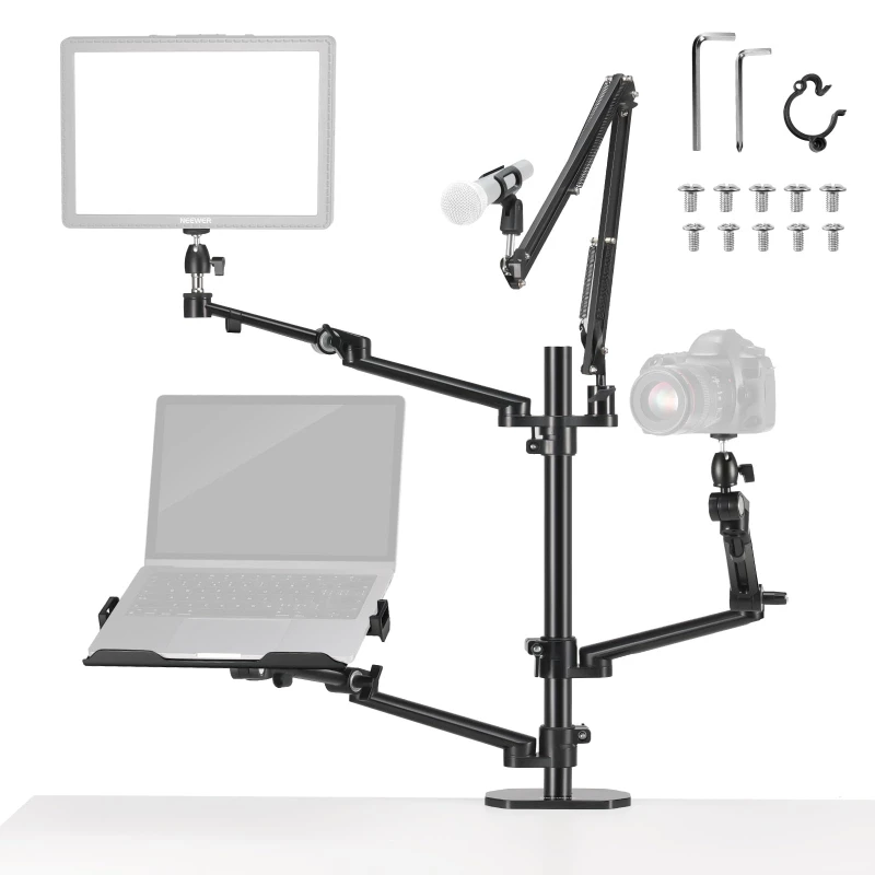 NEEWER DS007 Overhead Camera Stand Desk Mount Rig with 4 Arms for Photography Video Light Ring Light Phone Mount Webcam Mic