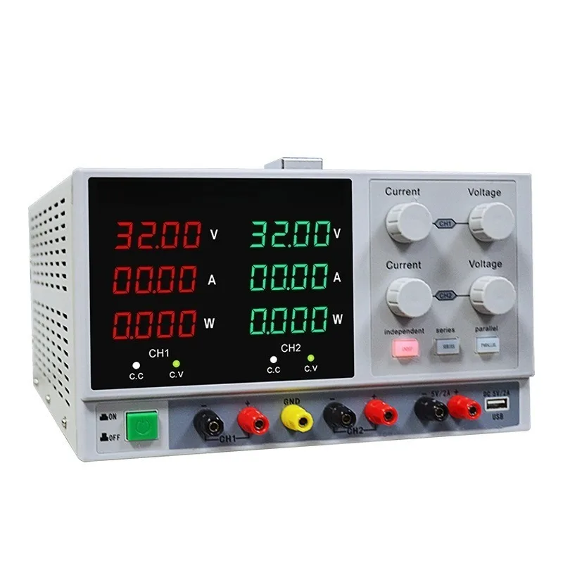 Dual Channel Adjustable DC Regulated Power Supply with Power Display USB Port Series Parallel Connection Fixed 5V 3A System