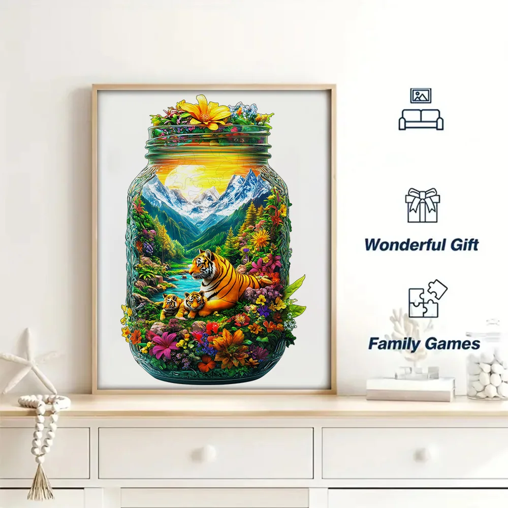 ユニークな木製ジグソーパズル - 大人向けの難しいチャレンジ、家族ゲーム、家の装飾、理想的な贈り物