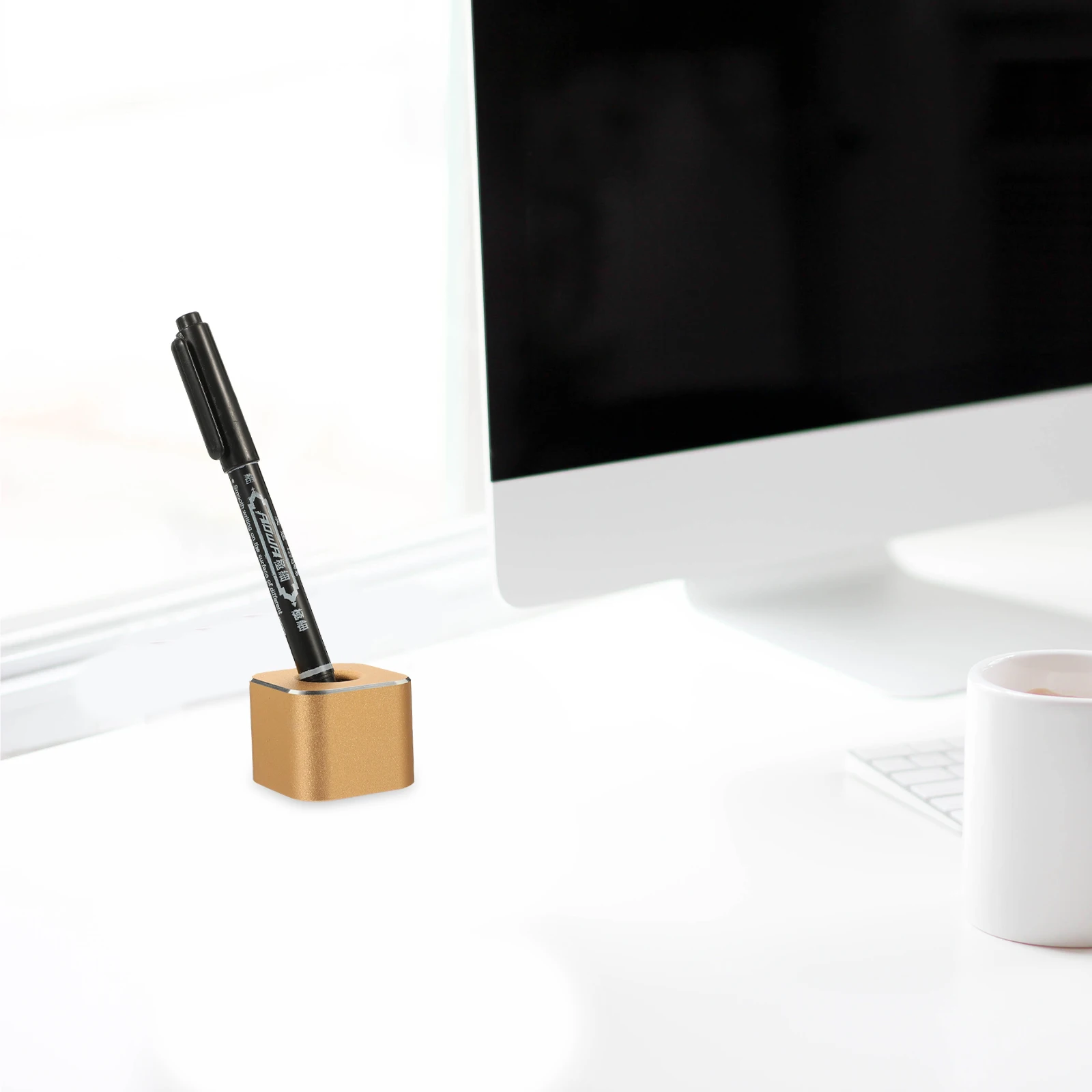 Square Round Hole Pen Holder Quill Desktop Stand Base Organizer Cube Fountain Accessories Aluminum Alloy