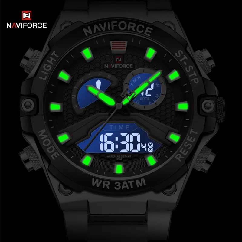 Naviforce relógio de pulso masculino, quartzo, aço inoxidável, impermeável, luxo, moda, esporte, original, presente