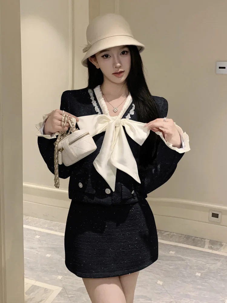 2024 Autumn Korean Fashion conjuntos femininos elegantes 2 piece sets women outfits Female Jacket Coat + Mini Skirt Suits