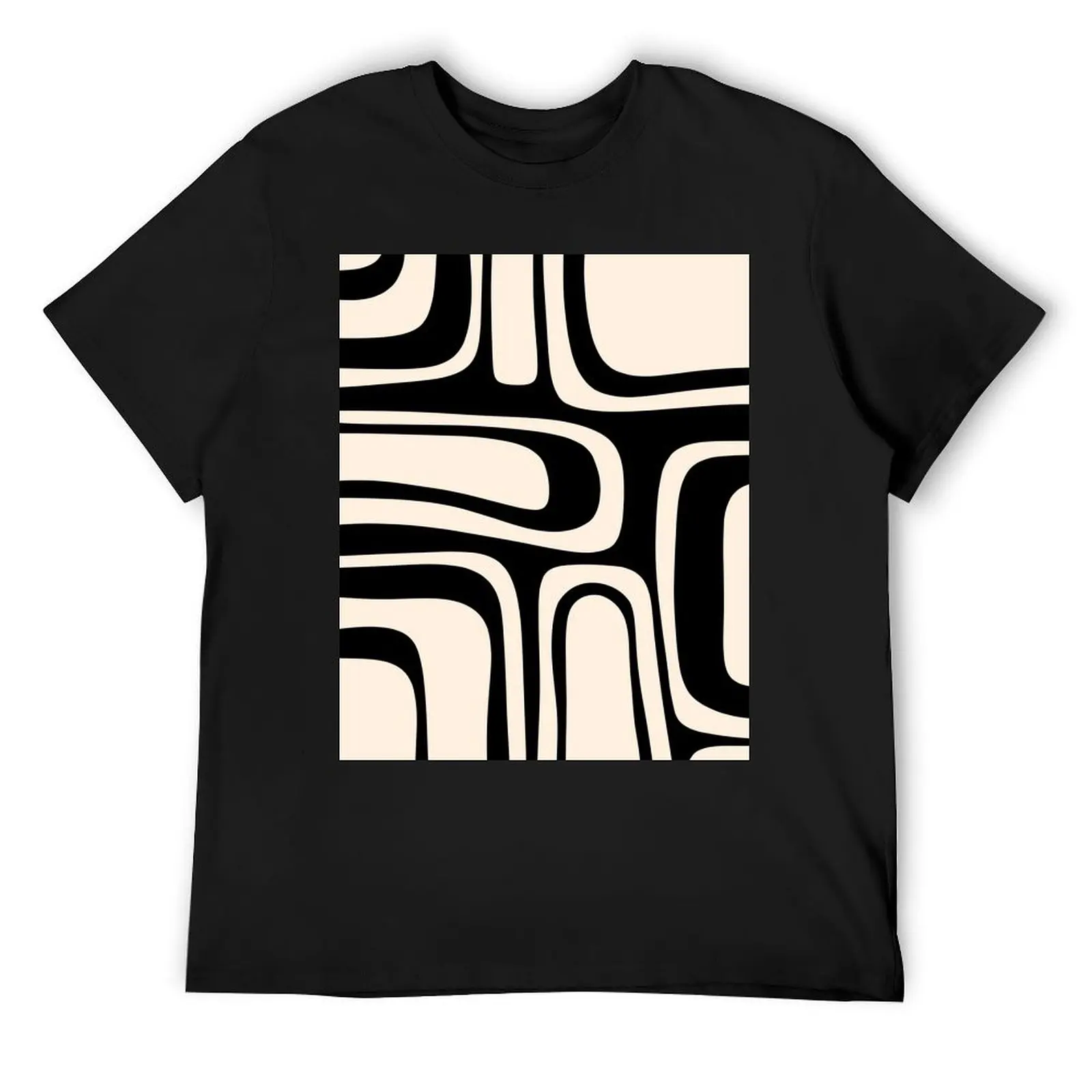 Palm Springs Retro Midcentury Modern Abstract Pattern Black and Almond Cream T-Shirt baggy shirts shirts men graphic