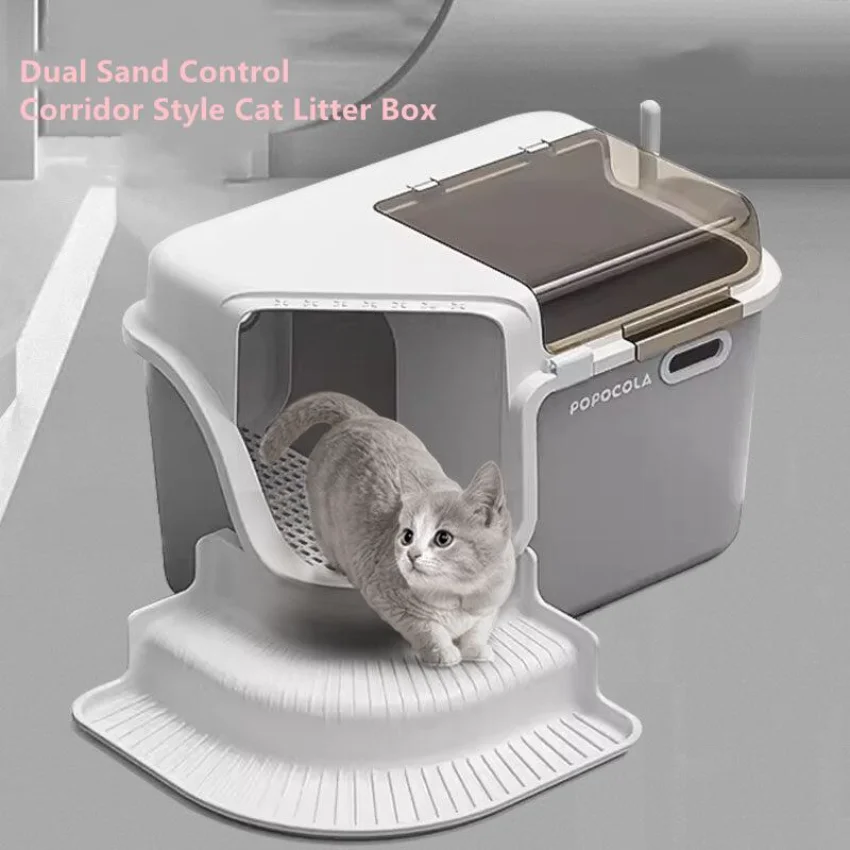 

Cat Litter Box Large Space Corridor Style Design Enclosed Litter Tray Odor Splash-Proof Kitten Toilet Convenient Lid Pet Clean