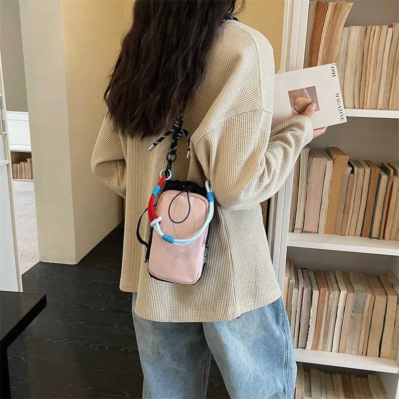 2026 Summer Korean Style Multi-pocket Color Block Dopamine Tote Bag Lightweight Handbag with Water Cup Phone Pocket