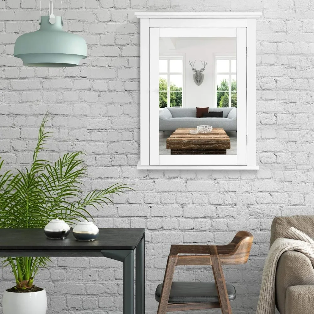 Armário espelhado de parede com armazenamento e prateleira ajustável para banheiro