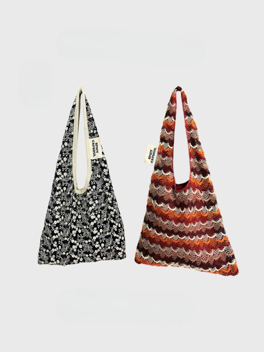 

Lace Hollow Color Crocheted Niche Tote Shopping Bag
