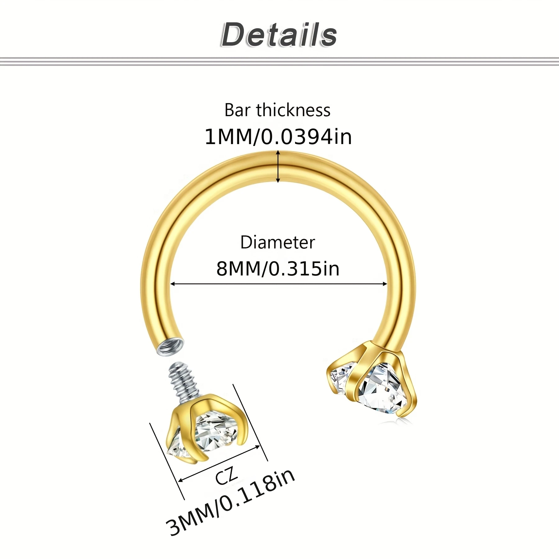 قطعة واحدة من حلقة الأنف المصنوعة من الفولاذ المقاوم للصدأ - ثقب جسم كبير على شكل حدوة حصان مع حلزوني داخلي، تصميم بدون خيط للياقة الآمنة #2
