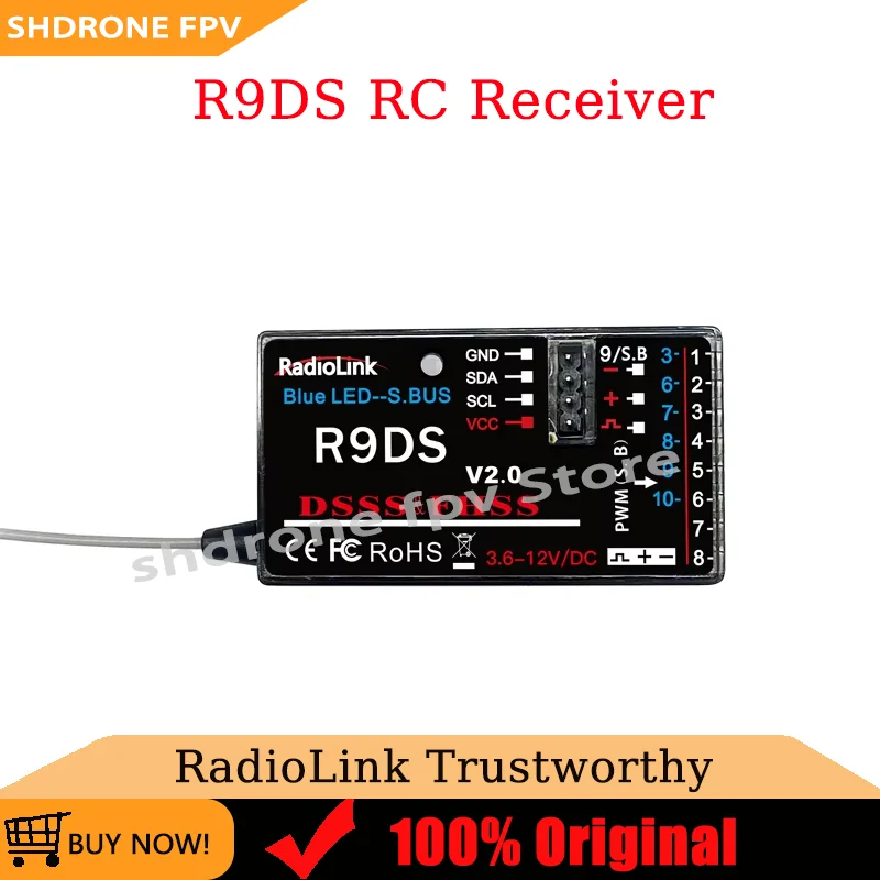 RadioLink R9DS RC Receiver 9/10CH 4000 Meters Control Distance Real-time Telemetry for Helicopter Fixed-wing  Drones