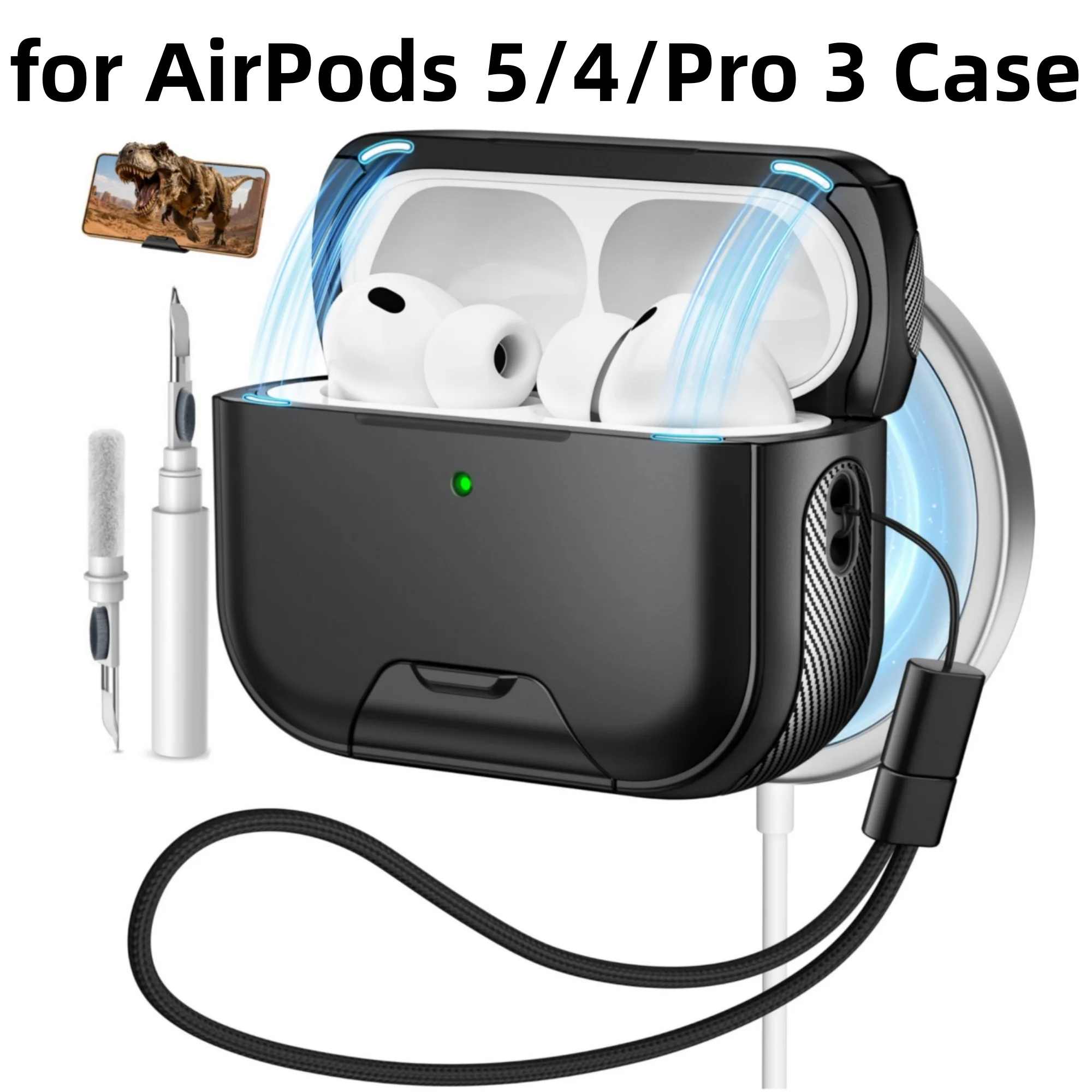 Case for AirPods 5/4/Pro 3 Magnetic Locking Lid Compatible with MagSafe Protection Cover with Cleaning Pen for AirPods 5/4/Pro 3
