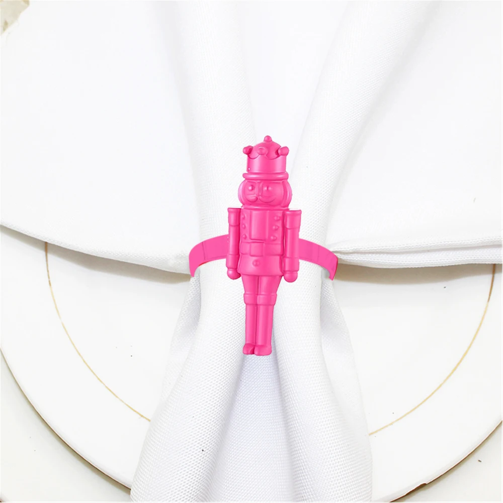 12Pcs Pink Nutcracker Soldier Napkin Rings Christmas Napkin Holder for Bride Shower New Year Wedding Party Christmas Table Decor