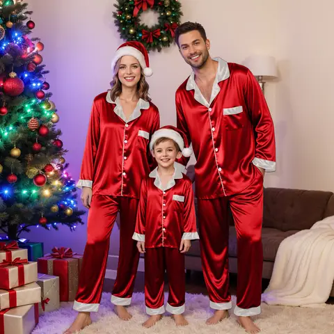 Family Christmas Pajamas Matching Sets 2025 Silk Satin Plus Size Casual Matching Sets For Christmas Pajamas For Family Of 7