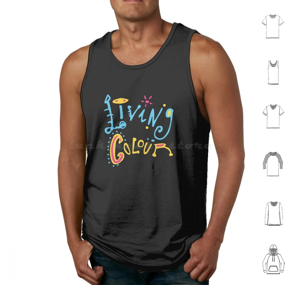 Living Colour Tank Tops Vest Sleeveless Living Colour 80s 90s Vintage Vivid Shade Stain
