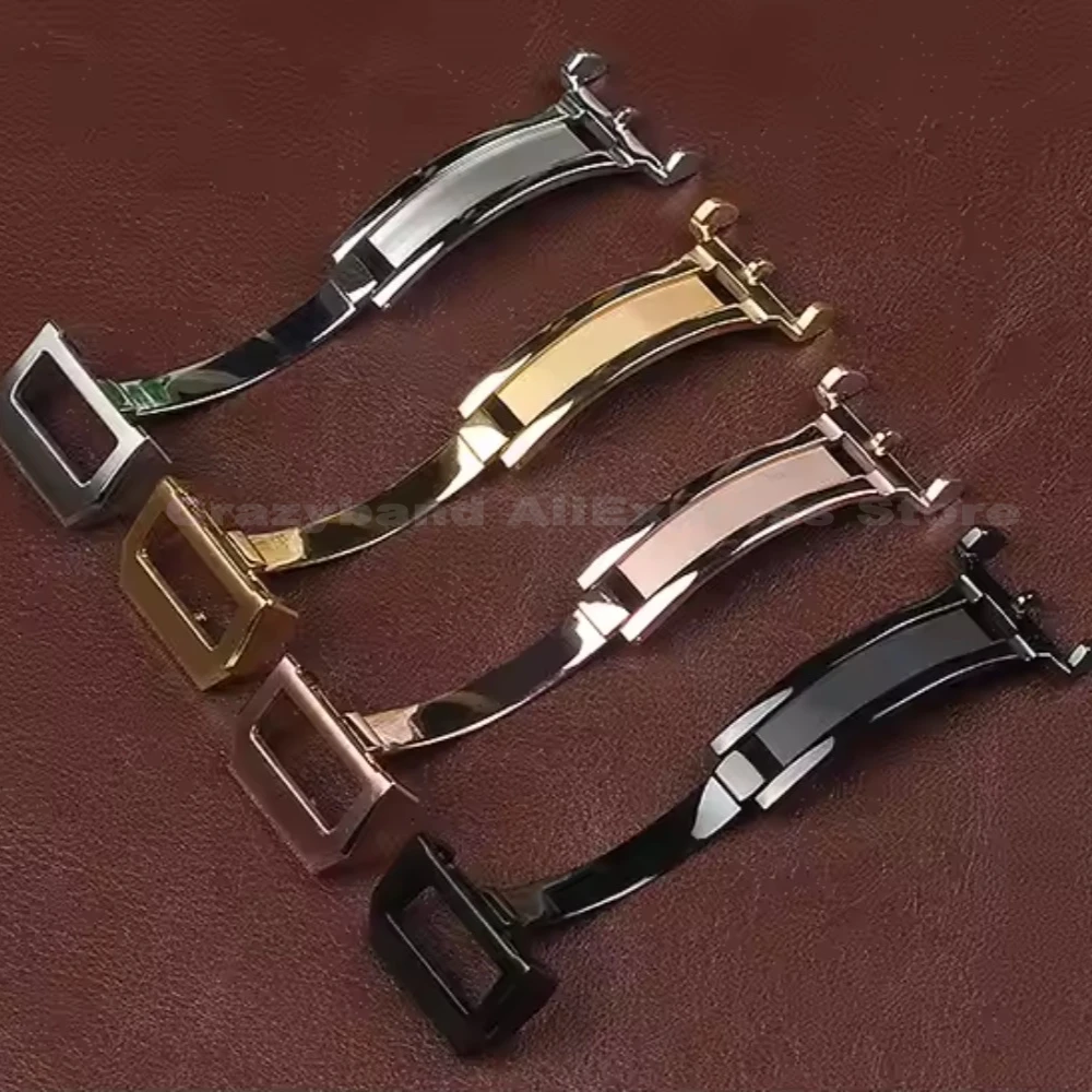 316L Stainless Steel Deployment Buckle for IWC Pilot Mark Portugieser Rose Gold Rubber Leather Watchband Folding Clasp 18mm image 5