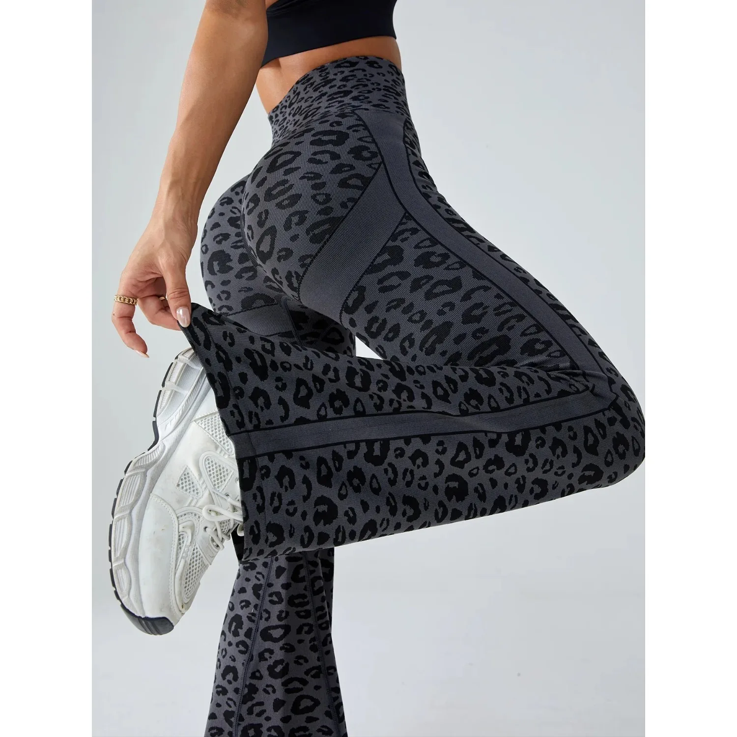 Frauen Gym Hohe Taille Nahtlose Leggings Retro Leopard Print Hosen Damen Schlanke Lauf Gym Leggings Flare Hosen Yoga Leggings