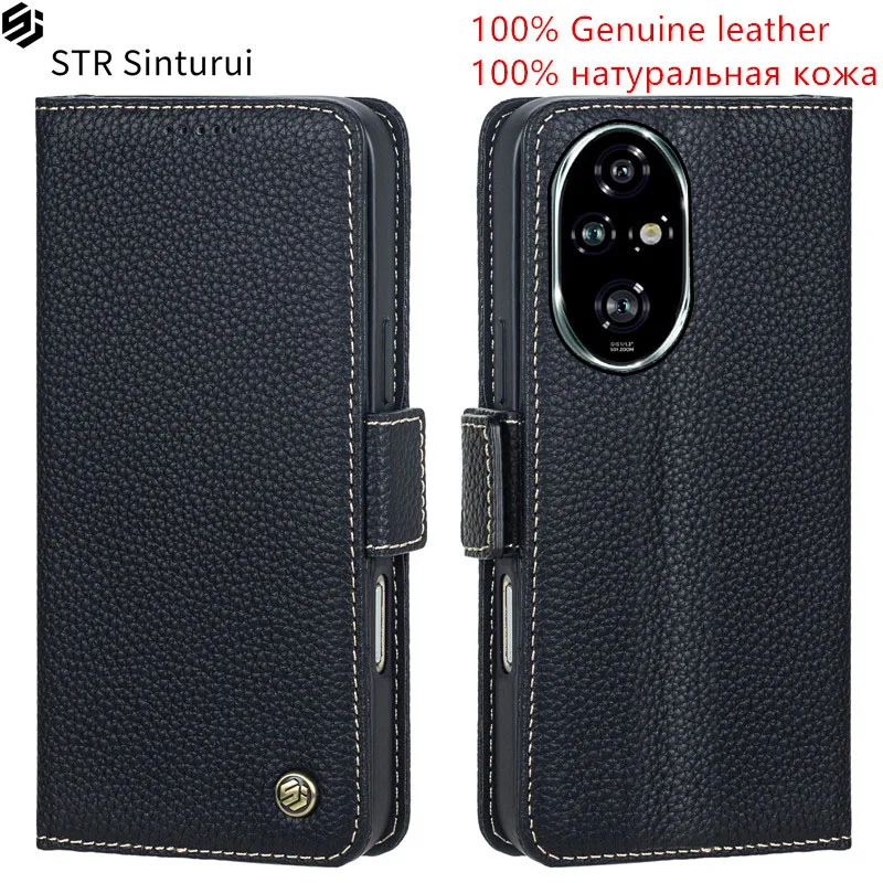 

STR 100% Genuine leather lychee grain card Slot Wallet Cover For Honor 200 100 90 Pro Smart Lite GT Flip shockproof phone Case