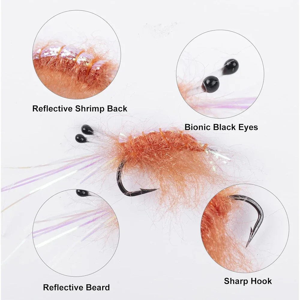 Goture 4PCS Fly Fishing Flies 4-10# Minnow Sinking Artificial Shrimps Flies for Trout Saltwater Fishing Bait Lures