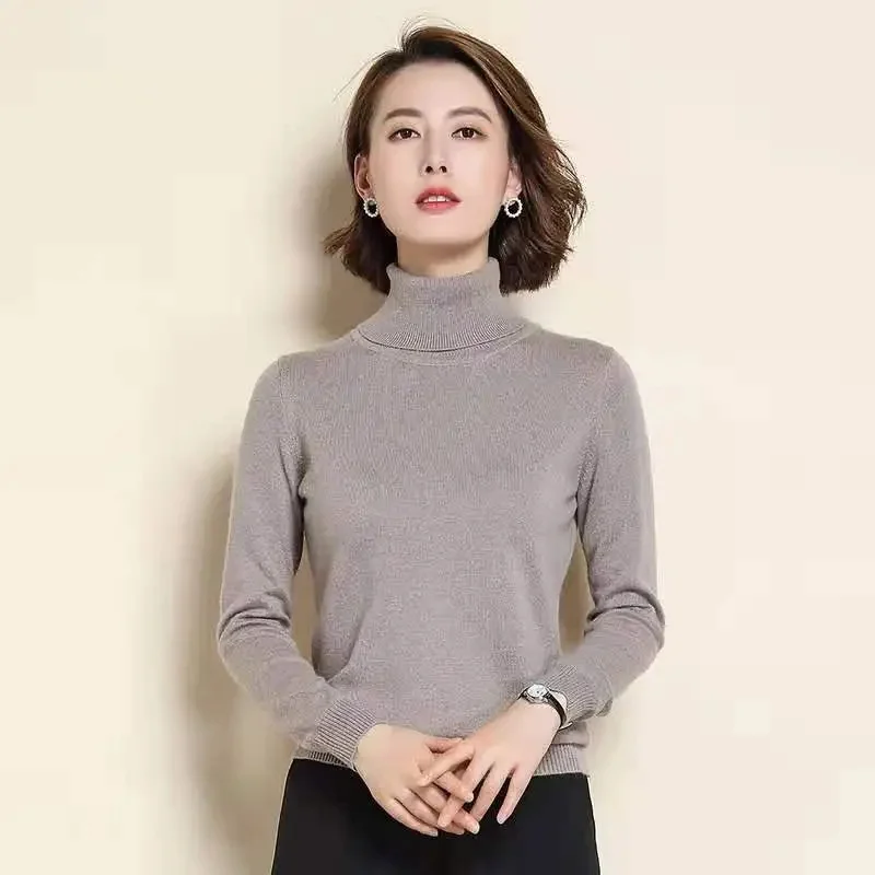 New Turtleneck Jumper Woman Knitted Blouses Fashion Ladies Sweaters Winter Thermal Striped Long Sleeve Autumn Warm Tops Basics