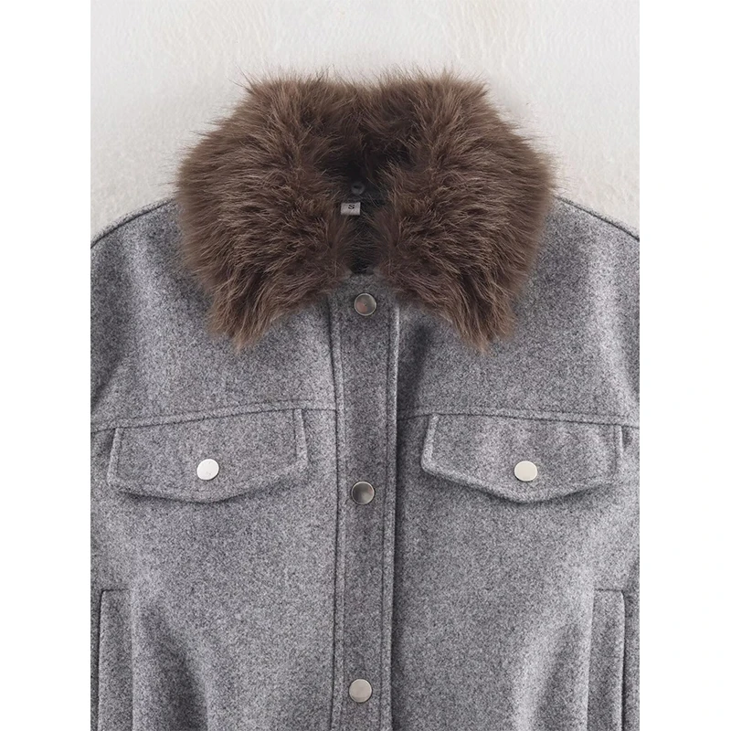 Veste courte pour femme manteaux automne hiver mode col en fausse fourrure manteaux à manches longues Vintage vêtements de dessus pour femmes Chic hauts