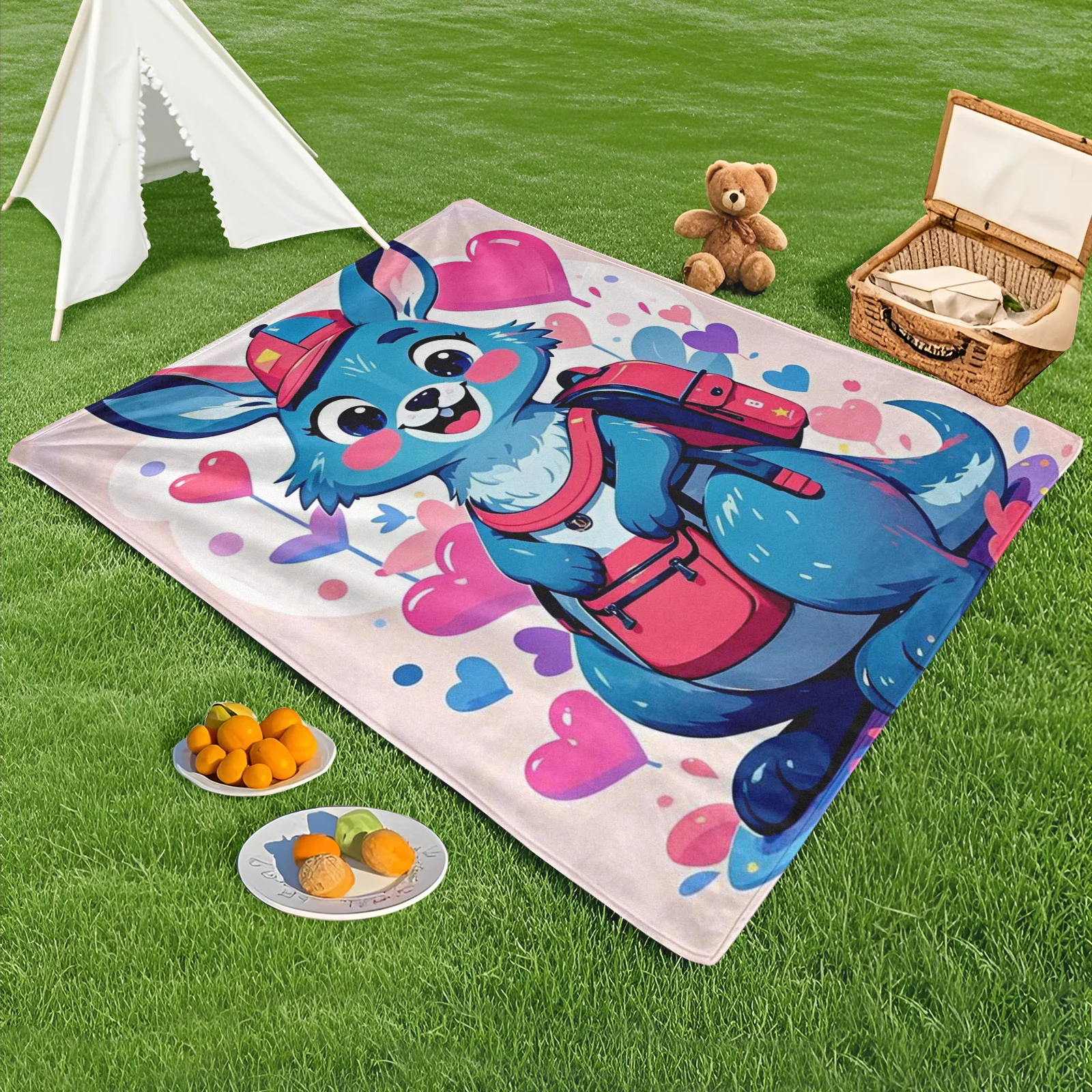 Mochila de canguro con sombrero de corazón y manta exterior de diseño rosa para aventuras al aire libre lindas y acogedoras en la naturaleza