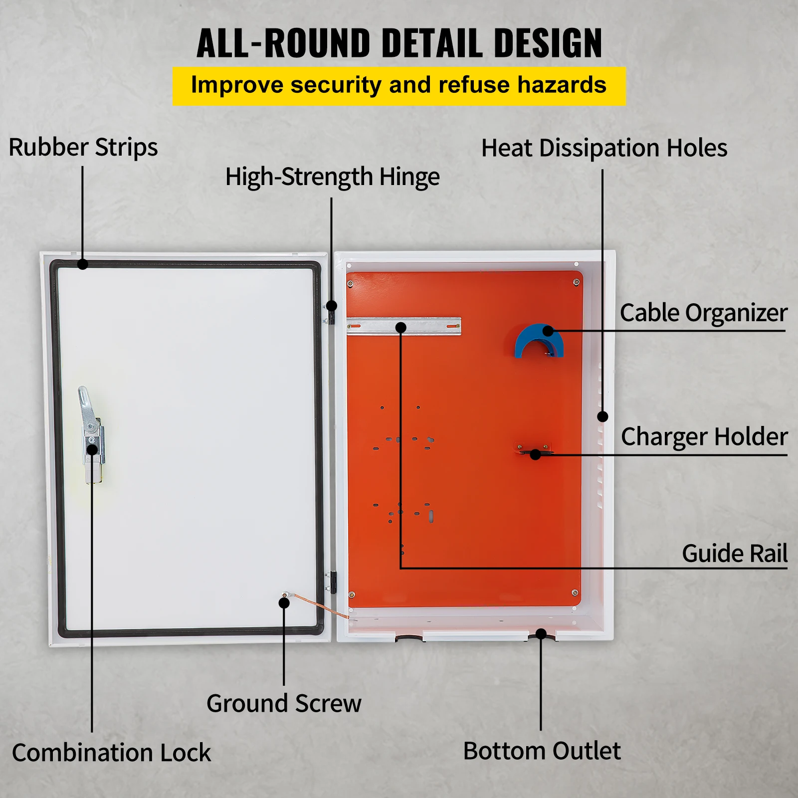 VEVOR Tesla Charger Station Box IP32 Waterproof Dustproof Cool Roll Steel Electrical Enclosure Box for Tesla Wall Connector