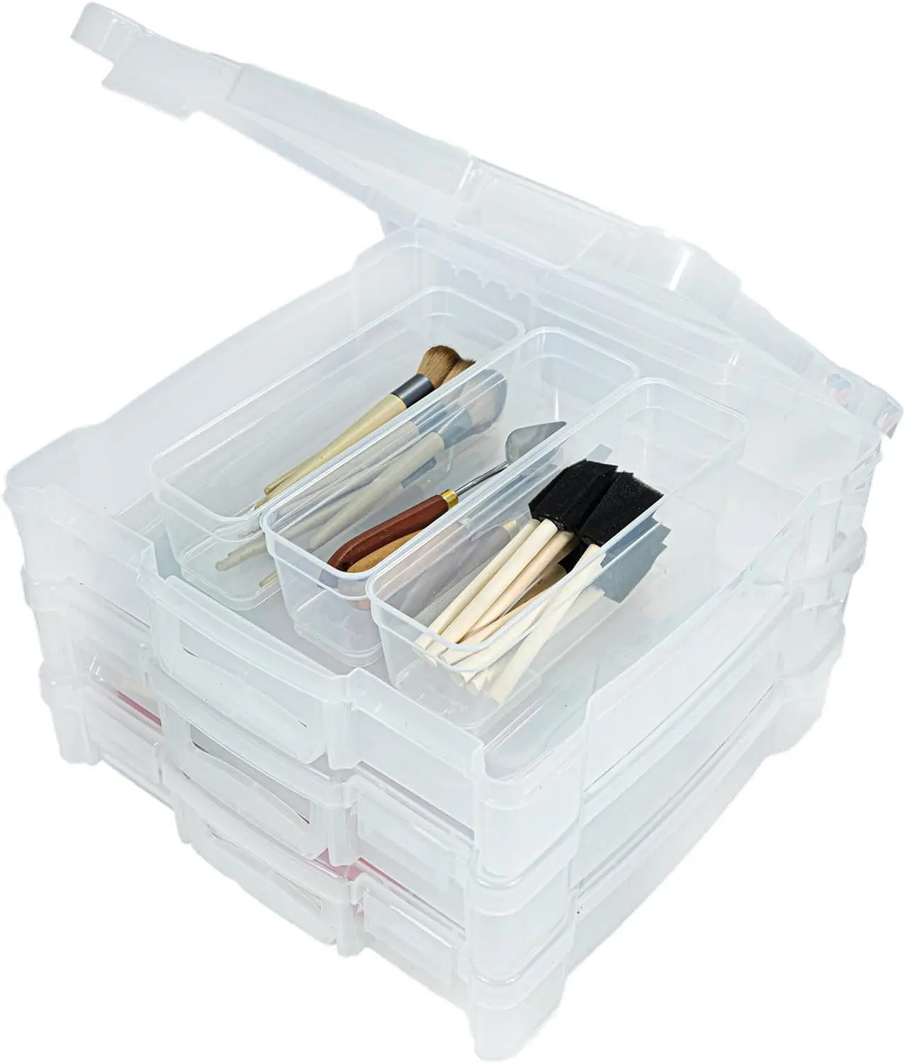 

Набор из 3 прозрачных пластиковых органайзеров для творчества с ручкой, 12x12 дюймов, для хранения художественных принадлежностей