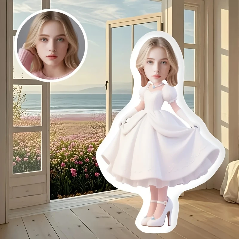 Modern Style White Dress Beauty Pillow Customization, Personalized Face And Body Pattern Combination Design Pillow, Digital Doub