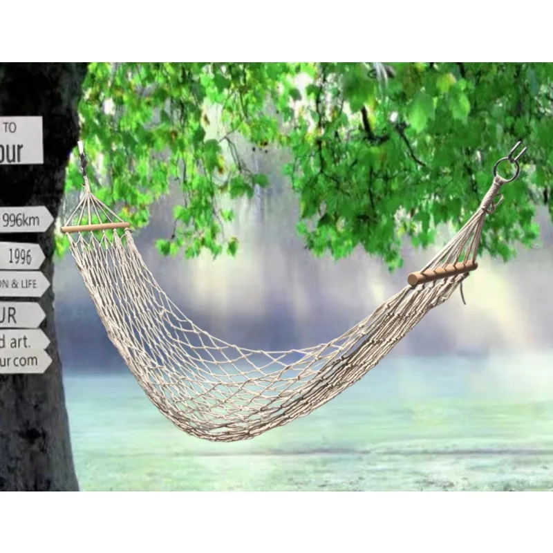 

Anti-turnover Cotton Mesh Hammock Outdoor Camping Short Stick Leisure Net Pocket Bed for Relaxing