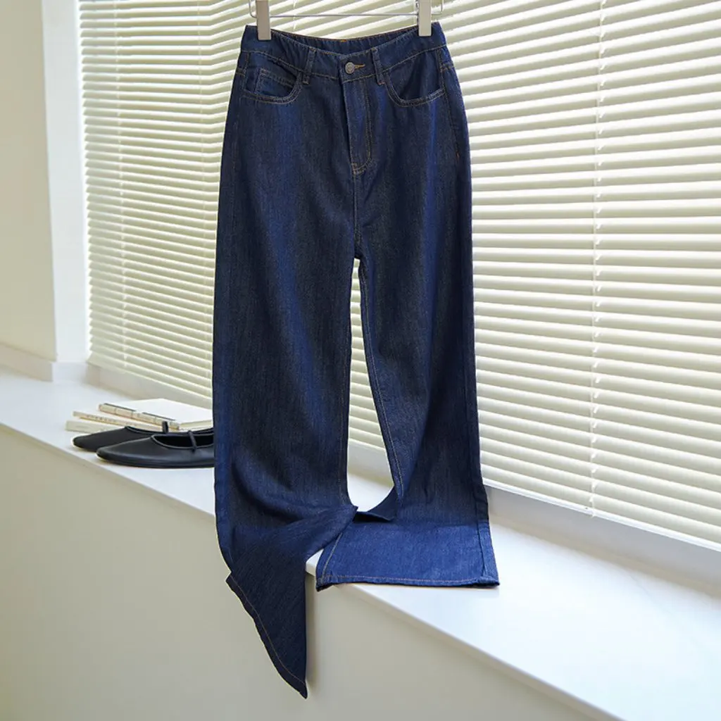 

Женские утягивающие джинсы с высокой талией, широкие хлопковые прямые брюки грушевидной формы, повседневные брюки оригинального дизайна в стиле ретро