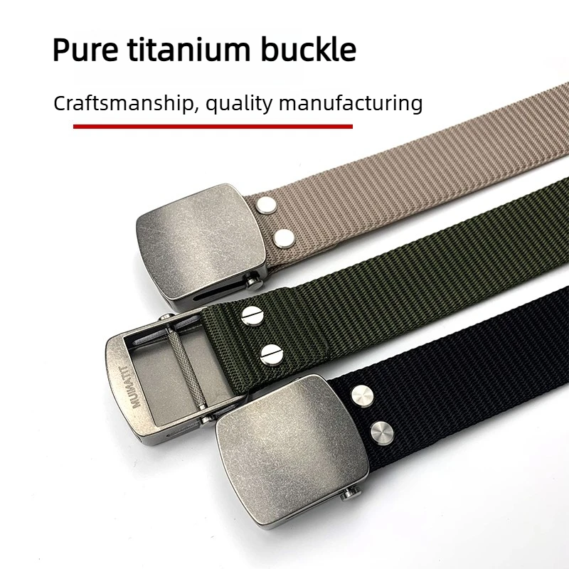 38mm Pure Titanium Rustproof Roller Auto Buckle Men's Canvas Belt Outdoor Tactical Nylon Belt with Infinitely Adjustable Design