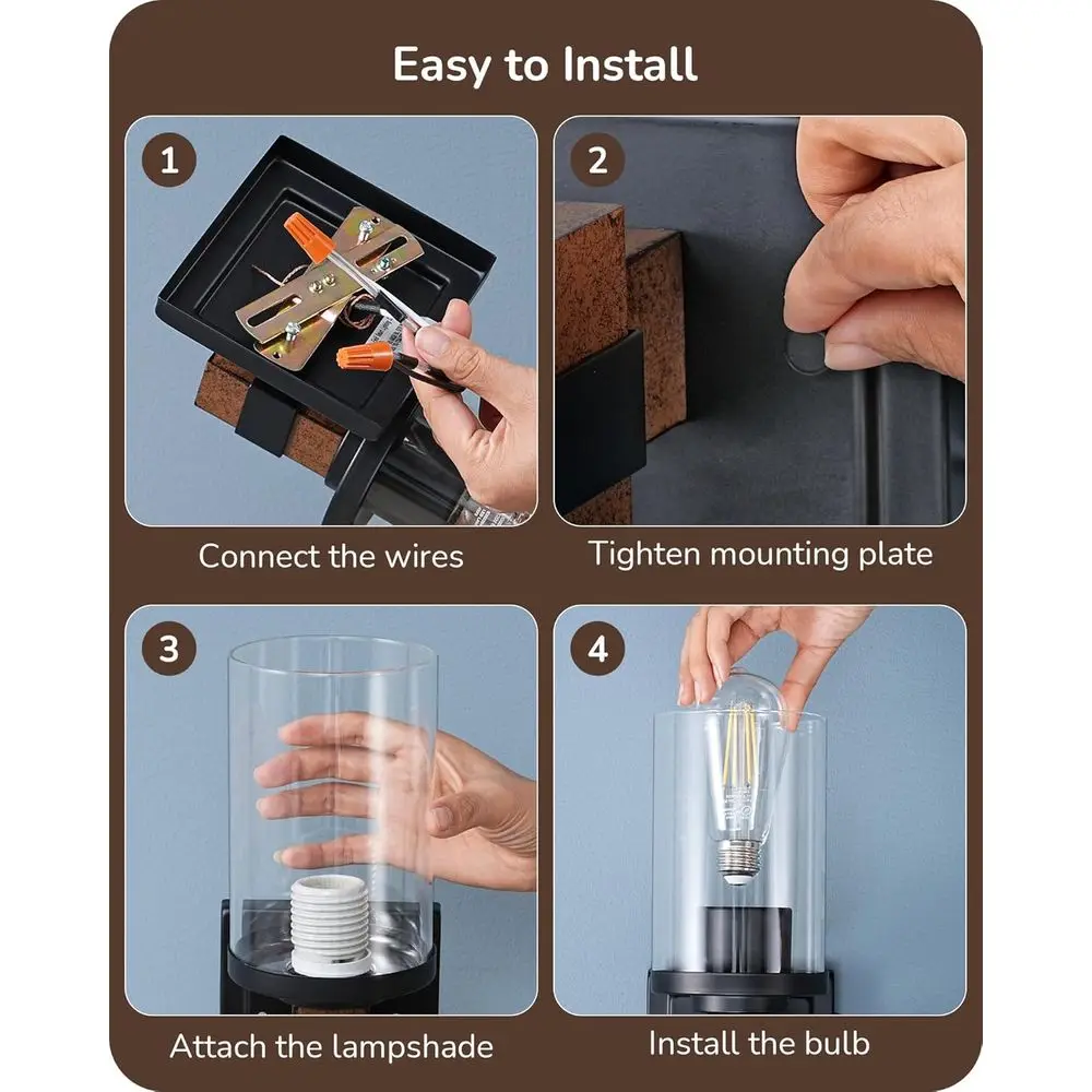 Пара туалетных светильников в деревенском стиле из искусственного дерева и абажура из прозрачного стекла для ванной комнаты, прихожей и гостиной