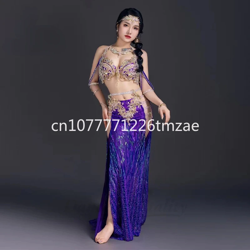 

Oriental Dancing Dress Belly Dancer Women's Suit Senior Bra Top Long Skirt 2 Pieces Adult and Children