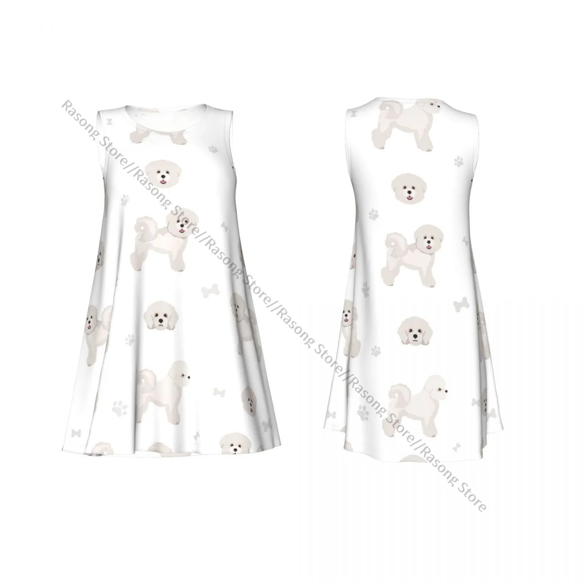 فستان نسائي لطيف Bichon Frize صيفي كاجوال تي شيرت لتغطية الشاطئ فستان بدون أكمام