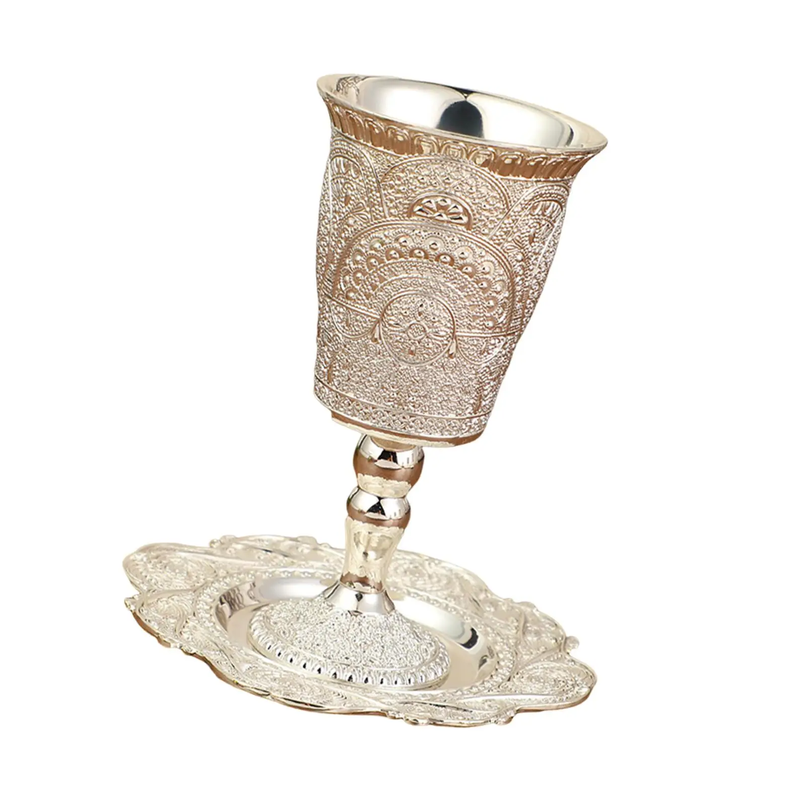 Kiddush Cup with Saucer Home Decoration Jerusalem Designed Embossed Tea Cup for Celebration Festival Passover Shabbat Wedding