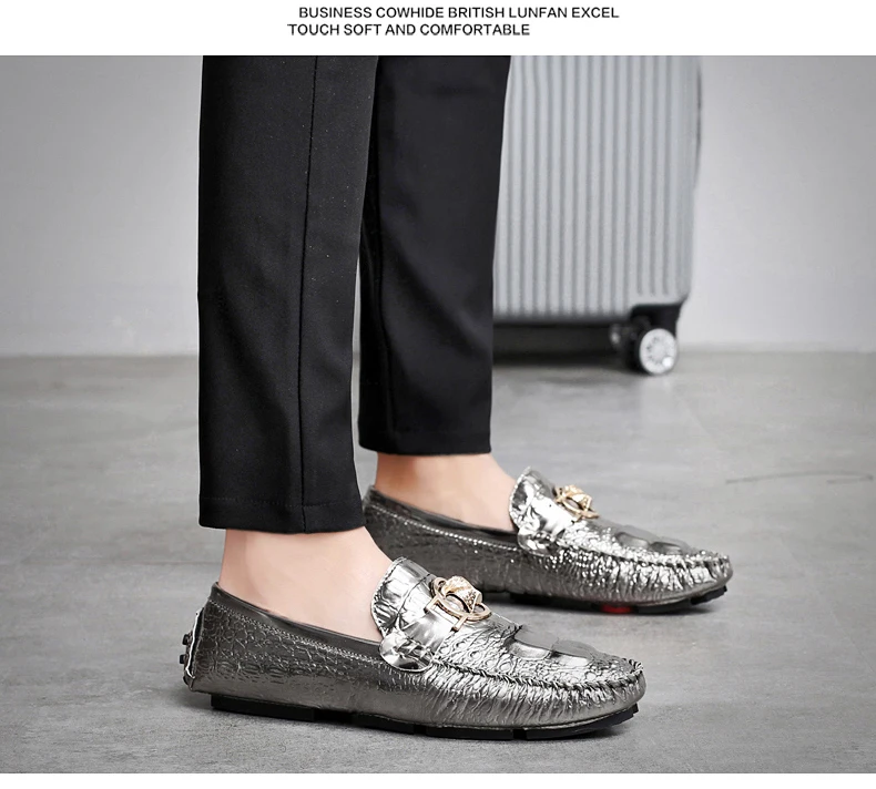 Herren-Slipper mit Krokodilmuster, Frühling/Sommer 2025, Britischer Stil, Glänzendes Leder, Lässige Loafer, Handgefertigt – Detail 23