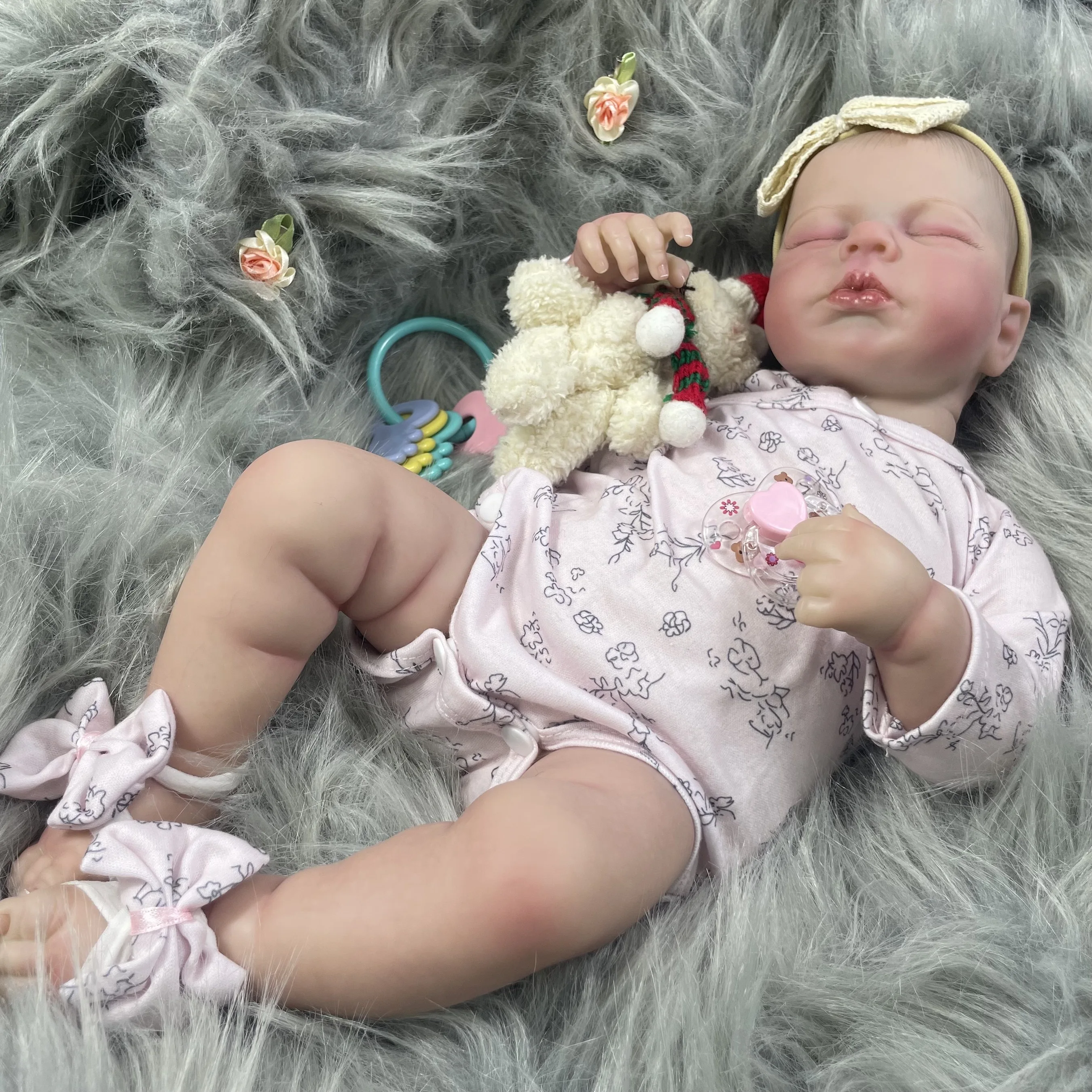 50CM Finished Reborn Baby Dolls LouLou Sleeping Silicone Vinyl Newborn 3D Skin Visible Veins DIY Toys Christmas Gift For Girls
