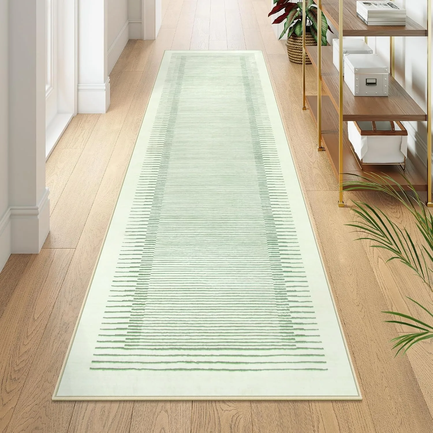 Runner Rug Corridor Carpet Bedside Bedroom Striped Non-Slip Soft Pink Runner Rugs Foldable Machine Washable Home Decoration