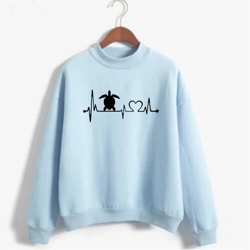 Sea Turtle Hartslag Levenslijn Print Vrouwen Sweatshirt Koreaanse O-hals Gebreide Trui Dikke Herfst Winter Snoep Kleur Meisje Kleding