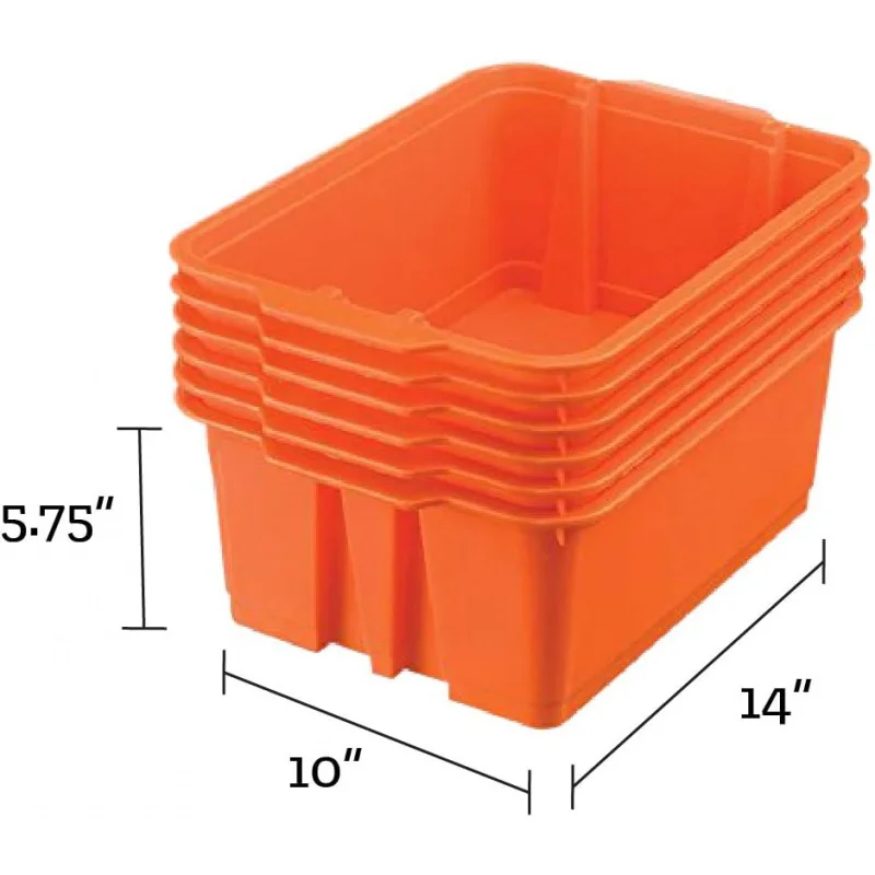 160074OR Stackable Plastic Book and Organizer Bins for Classroom or Home Use – Sturdy, Colored Plastic Baskets (Set of 12),Orang