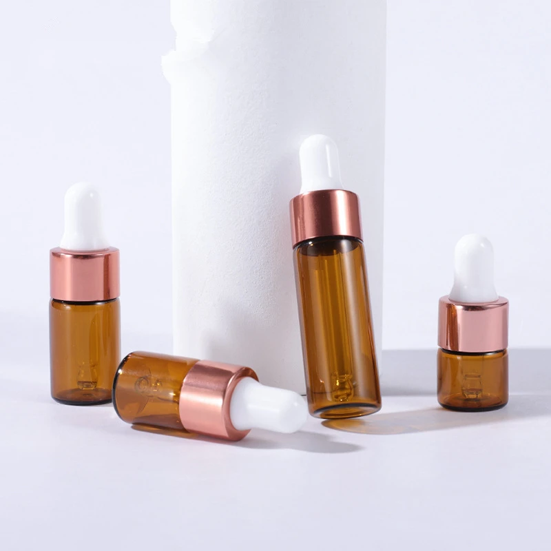 300pcs 1/2/3/5ml Dropper Bottles Essential Oil Aromatherapy Bottles With Rose gold Cap Reagent Pipettes Bottles